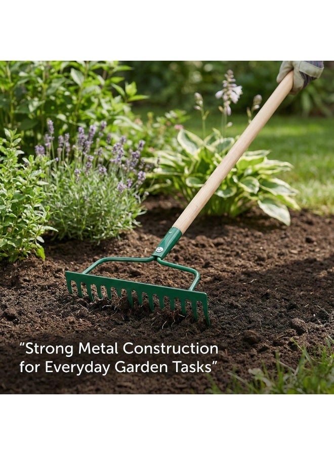 Egardenkart Garden Rake Outdoor - Metal Garden Leaf Rake with Long Wooden Stick for Gardening Tools - Image 3